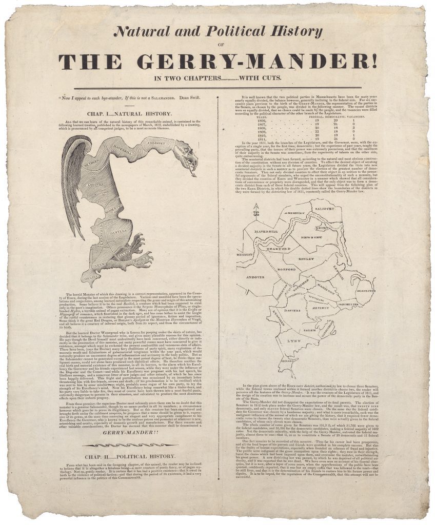 1812年至1820年马萨诸塞州埃塞克斯郡的Gerrymander地图。