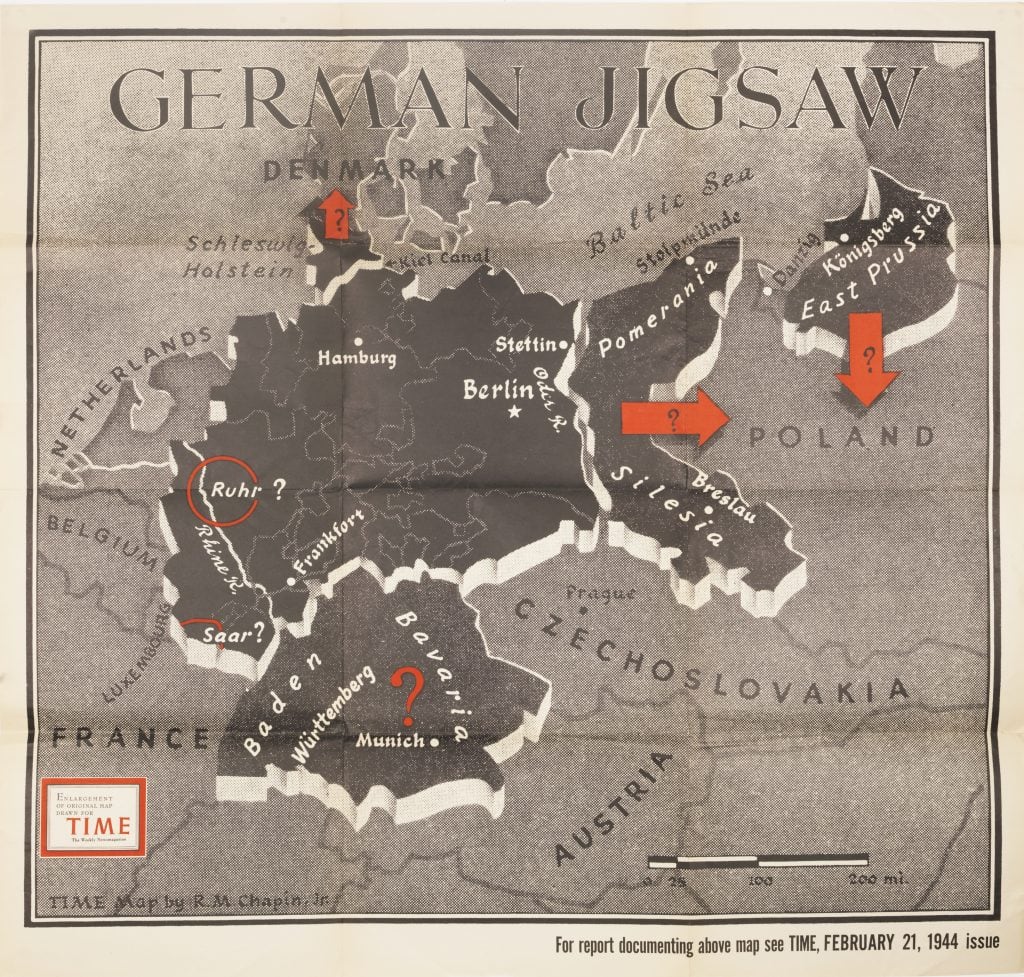 德国拼图——显示二战后德国可能分裂的地图。